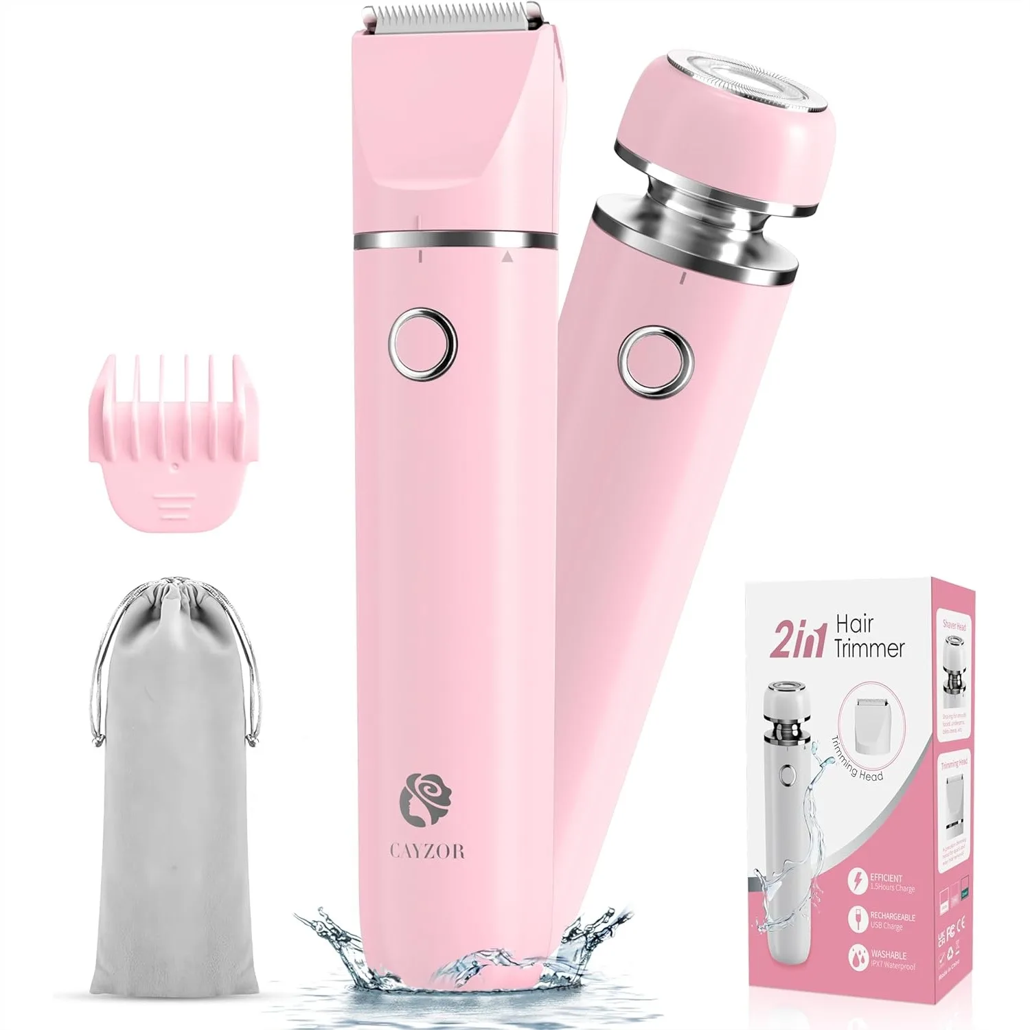 

Bikini Trimmer and Shaver Kit for Women - 2-in-1 Wet/Dry Electric Body Hair Trimmer Facial Hair Removal Cordless Bikini Razor