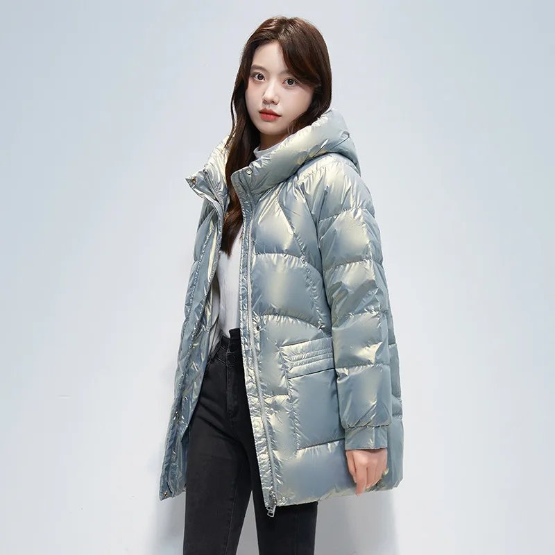 

2022 winter new bright face wash free down cotton jacket women's winter mid long fashionable westernized thickened warm coat