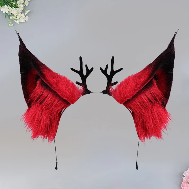 Anime Alastor Cosplay Headwear Radio Demon Fursuit Wolf Beastly Ear Plush Headband Halloween Party Hair Accessories Prop