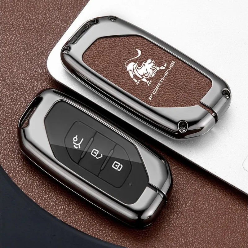 Zinc Alloy Leather Car Key Case Fob Cover Protector Holder Shell For Dongfeng Forthing Fengxing T5 EVO 2021 Keychain Accessories