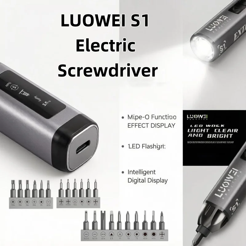 LUOWEI S1 Electric Screwdriver 0.5-3kg Torque 150-550rpm/min Built in Battery Type C for Phone Laptop Watch Motherboard Repair
