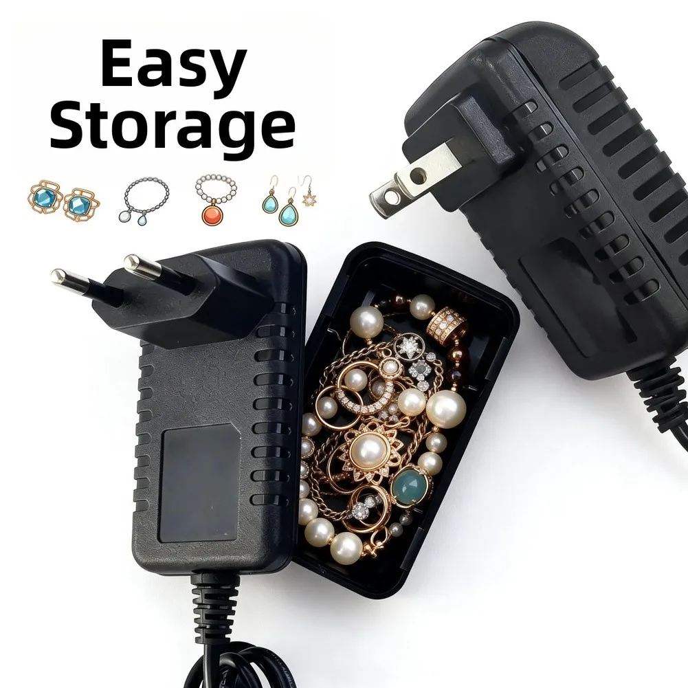 Lightweight Black Plastic Dummy Charger Box for Discreet Item Storage 8.4 x 4.6 x 3.1 in Compact Wall Socket Integrated Design