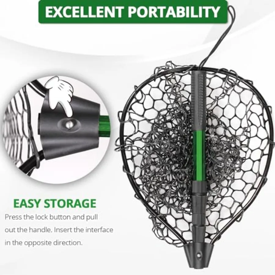Rubber Fishing Net with Telescoping Handle - High Strength Landing Net for Fishing with Soft Rubber Netting, Two Sizes Options - view 5