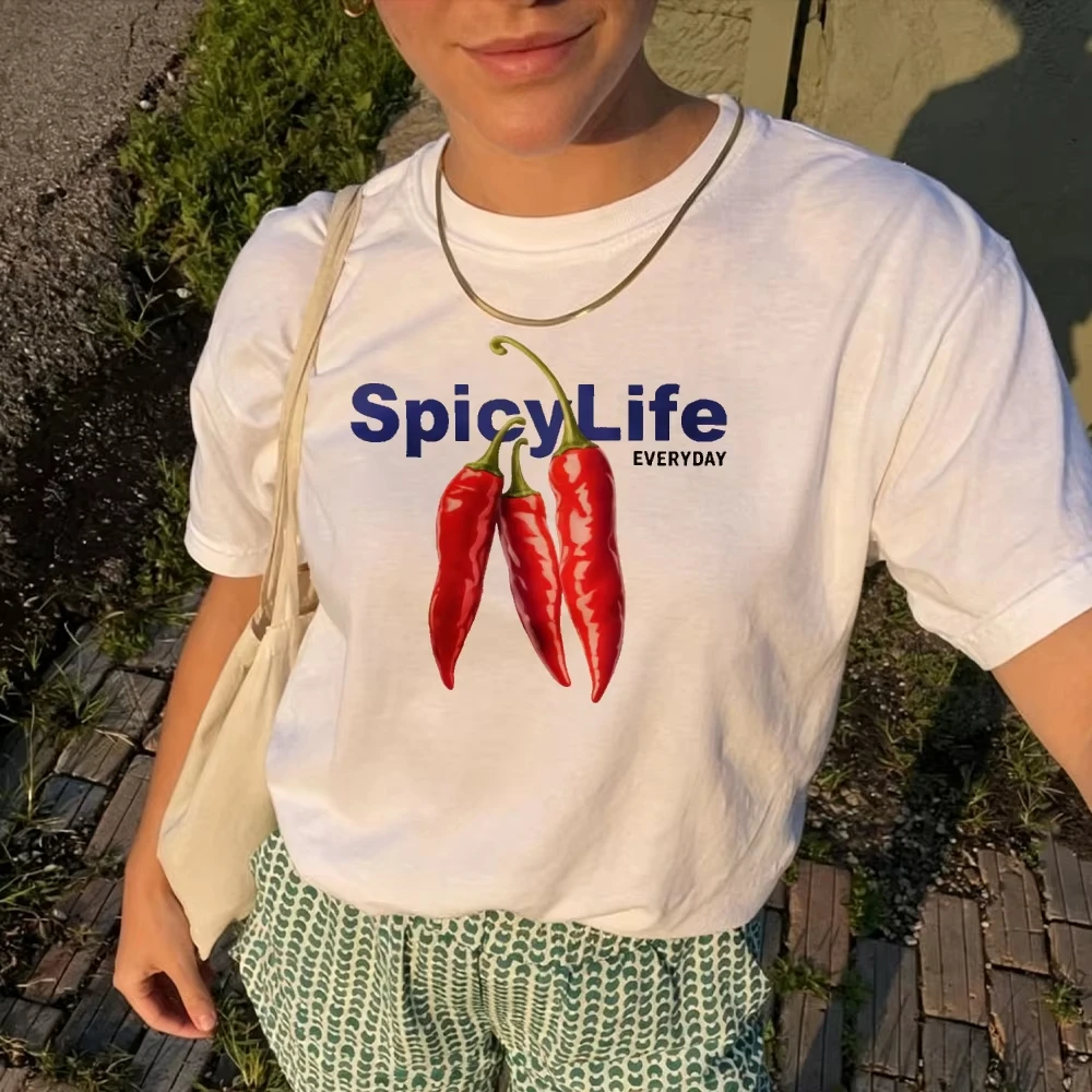 Funny Spicy Life Chili Pepper Graphic Cotton Tee Oversized Crewneck Casual Everyday Outfit T-Shirt Aesthetic Kitchen Hum Tops