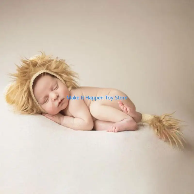 

28EC 2 ПК, детские реквизиты Lion Hat Tail Set, Костюмы для новорожденных фотосъемки вязаные наряды