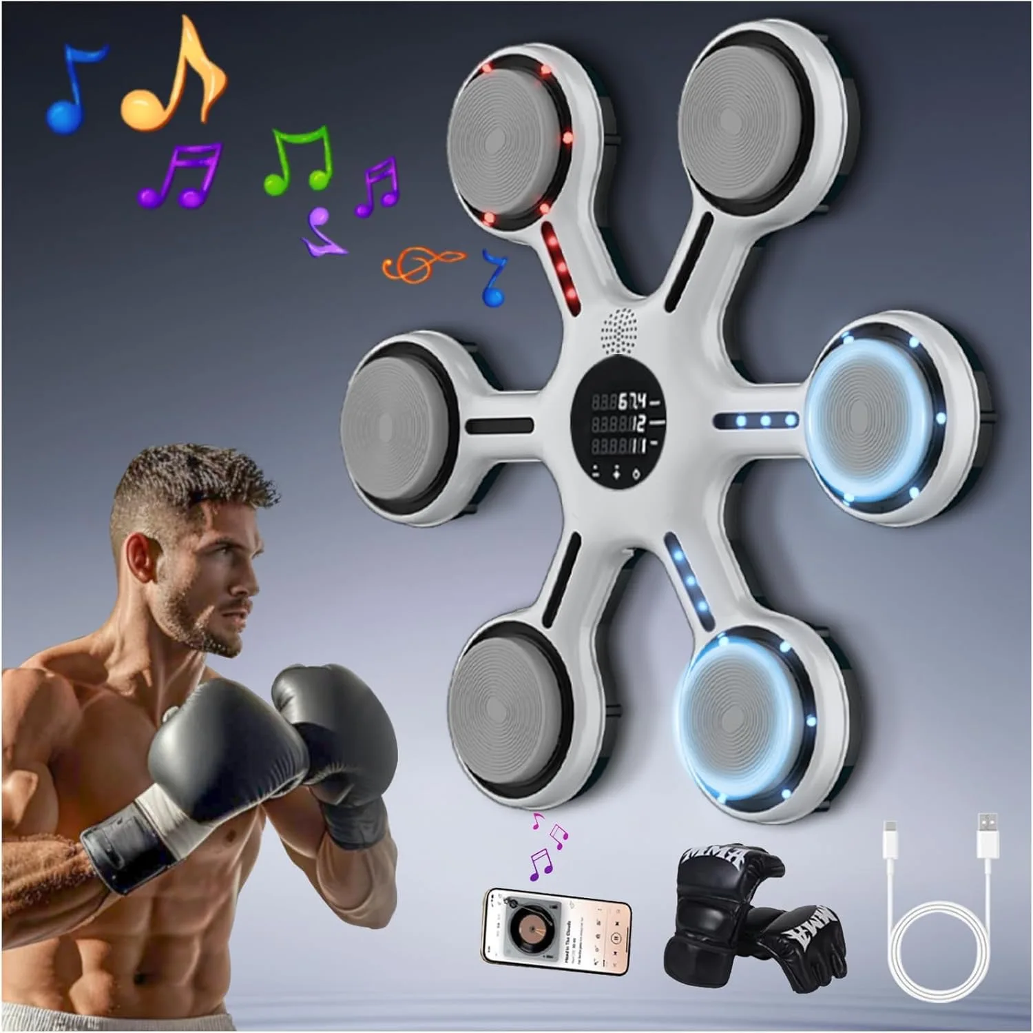 Smart Professional Music Boxing Machine, Large Bluetooth Wall-Mounted Equipment, Ideal for Adults and Kids' Boxing Workouts