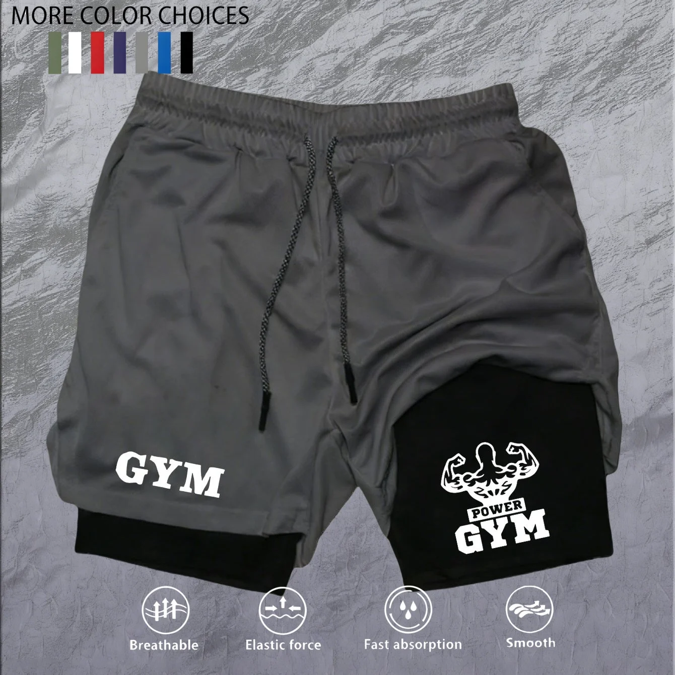 2-in-1 running shorts, suitable for men's fitness leggings, with phone pocket and simple letter print for summer sports pants