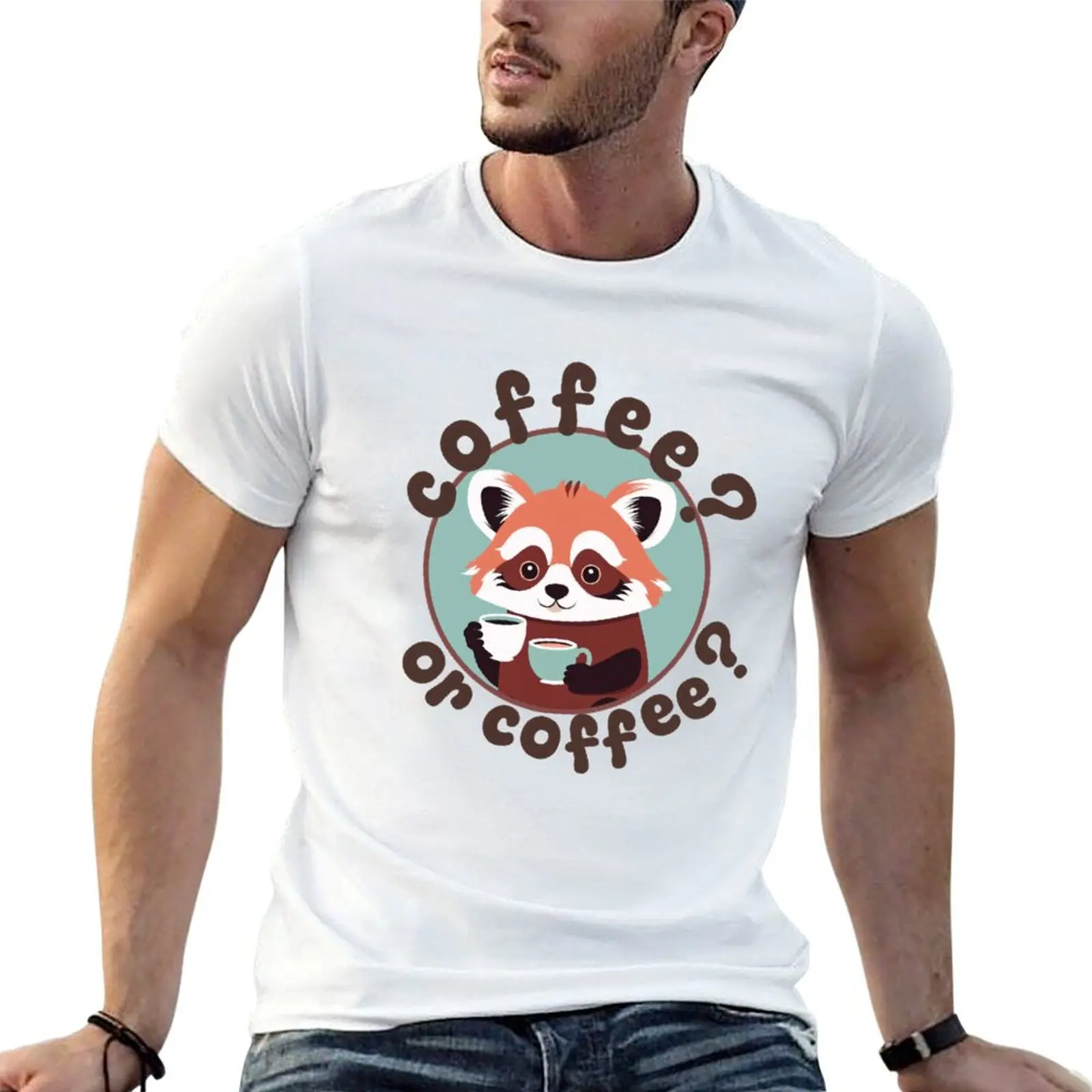 Red panda with two cups of coffee T-Shirt Art Pattern Printed Casual Top
