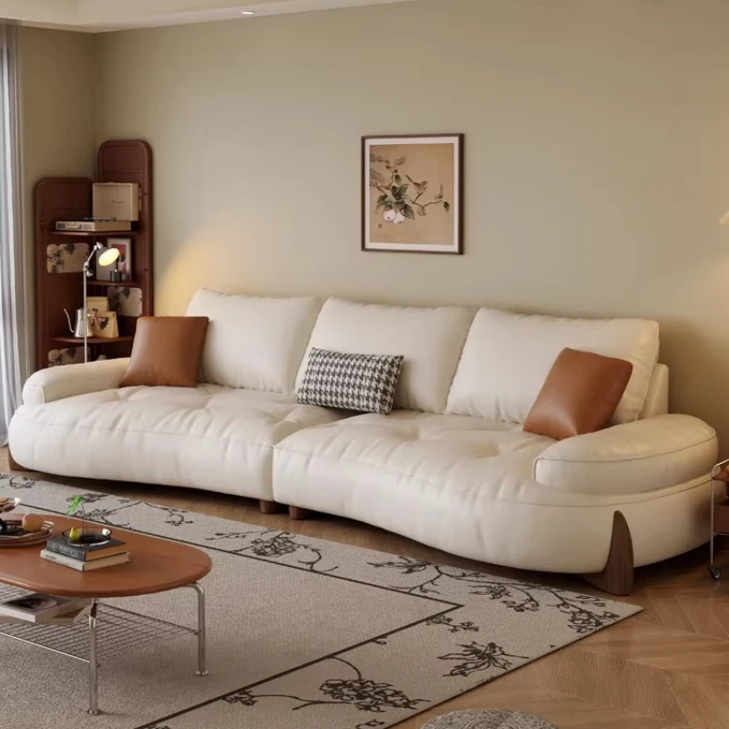 

Leather sofa Straight row sofa Oil wax leather Light luxury curved sofa