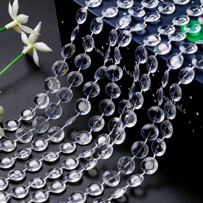 Acrylic Crystal Garland Strands Hanging Chandelier Gem Bead Chain 10-16mm Octagon Prism Diamond String Decors for Wedding Party