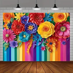 Mexican themed striped paper flower party background - cake table decoration and photo booth party decoration background