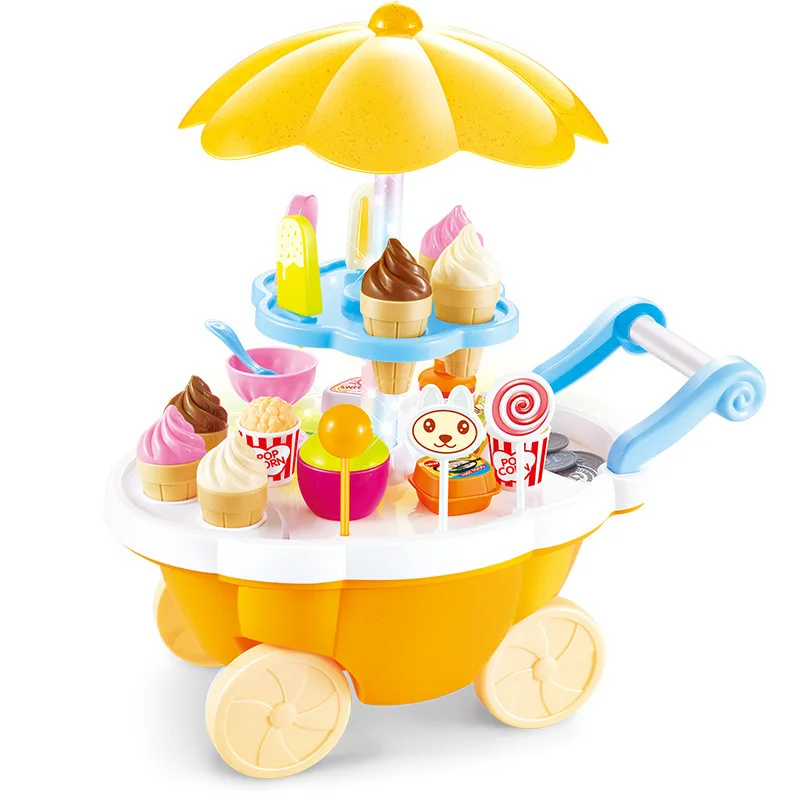 New Mini Simulation Ice Cream Candy Shop Trolley Play Toys Simulated Plays Music And Lighting Set Gift Box Toys 3-6year Old