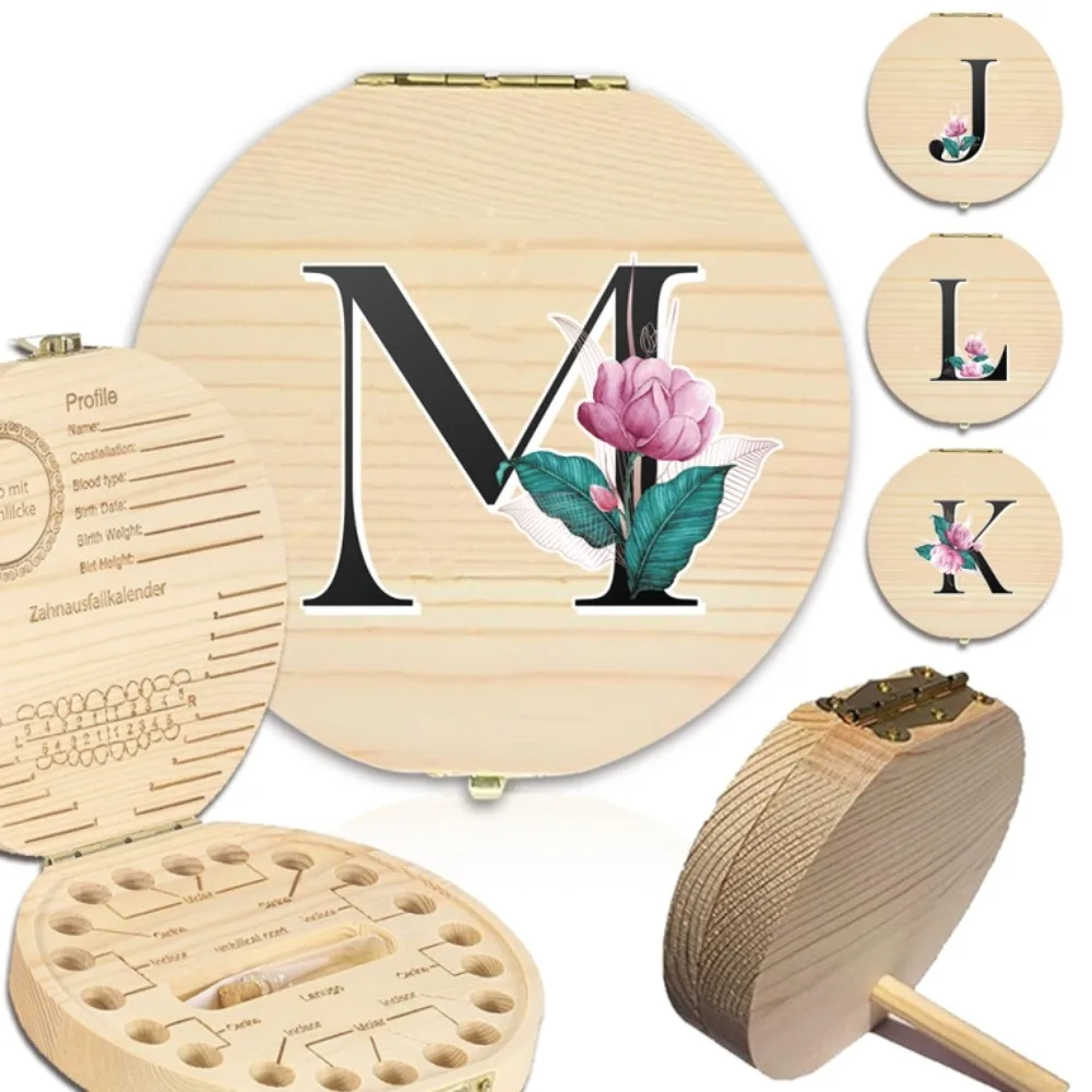

Wooden Kid Tooth Storage Box Lost Teeth Case Admissible 20 Corresponding Tooth Organizer Portable White Marble Letter Pattern