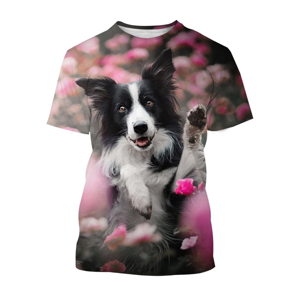 Summer  Printed Fashionable Cute Dog Casual Round Neck Short Sleeve Creative New Border Collie 3D
