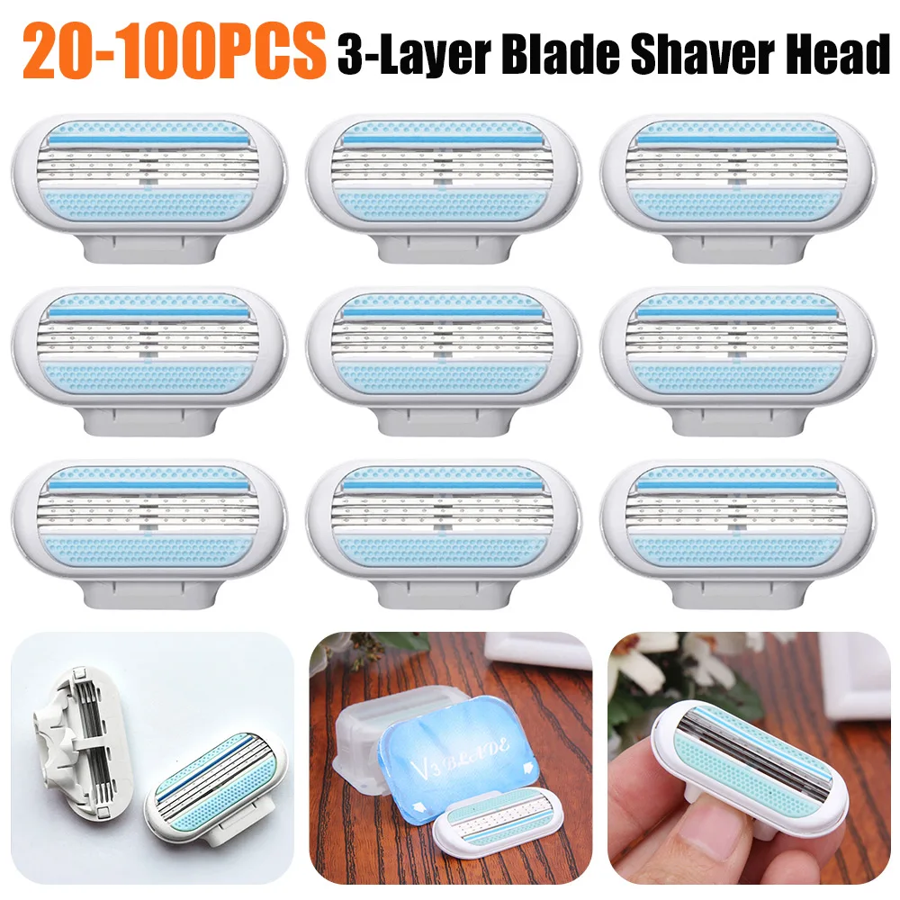 Women Safety Razor Blades Women Beauty Bikini Hair Removal Shaving Blades Set Female Venus Shaver 3-Layer Replacement Heads