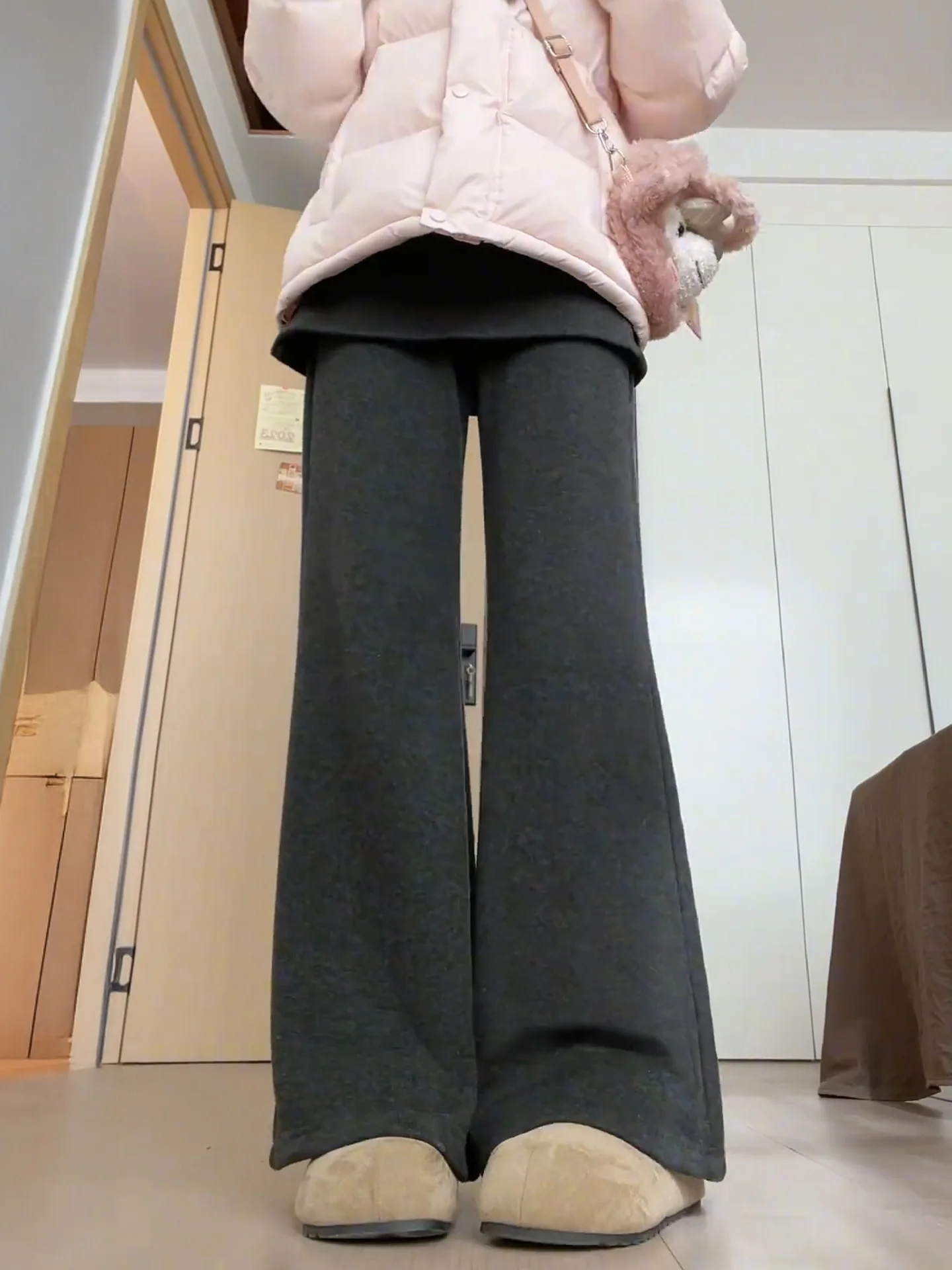 

Deep ey Fce Lined High Waist Bell Bot Pants Women's Winter Casual Trousers Loose Fit Comfortable plus Size Jeans