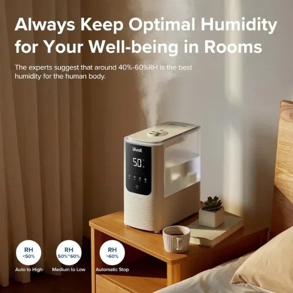 LEVOIT Humidifiers for Bedroom Home, Smart Warm and Cool Mist Air Humidifier for Large Room, Auto Customized Humidity