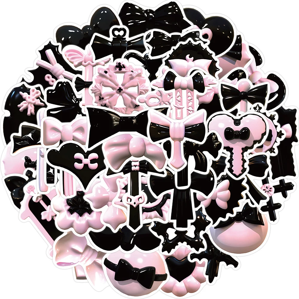 10/30/50pcs Cute 3D Black Pink Bow Stickers Aesthetic Cartoon Decals DIY Laptop Notebook Diary Phone Decoration Sticker Kids Toy