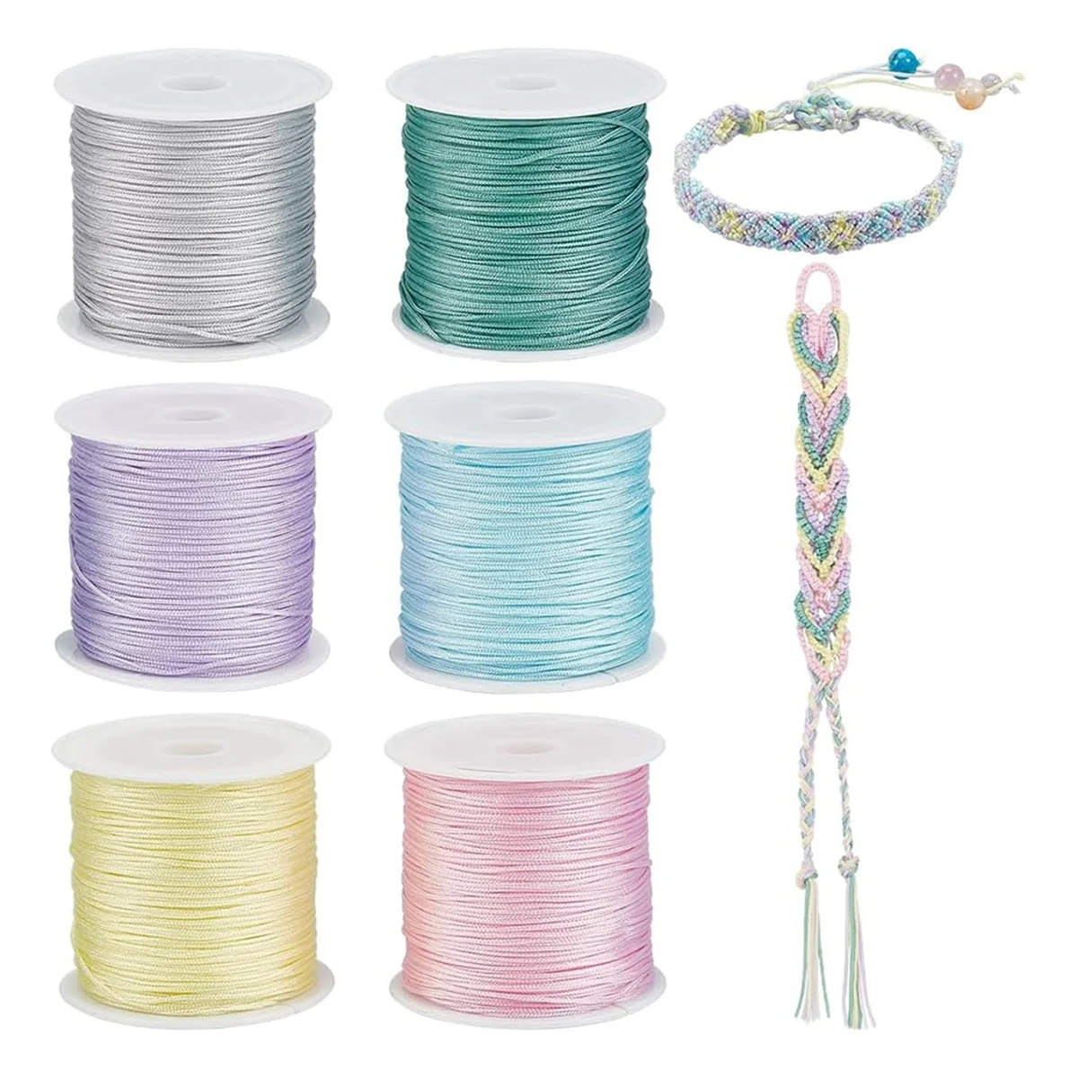 

AGG-300 Yards 0.8mm Nylon String for Bracelets, 6 Colors Braided Thread Bracelet String Thread Wind Chime for Jewelry Making