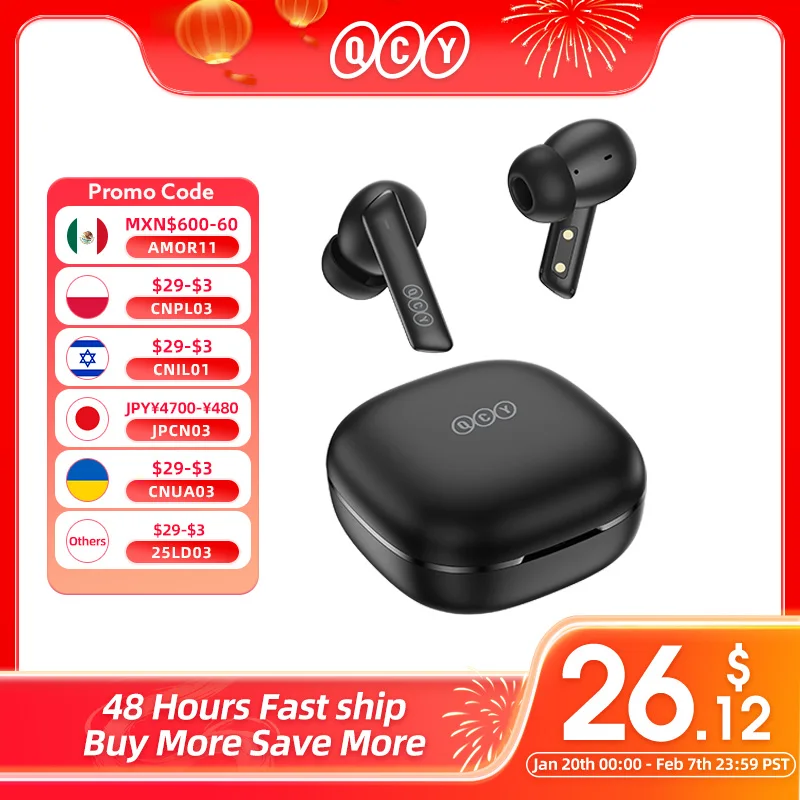 QCY HT05 ANC Wireless Earphone 40dB Noise Cancelling Bluetooth 5.2 Headphone 6 Mic ENC HD Call TWS Earbuds Transparency Mode