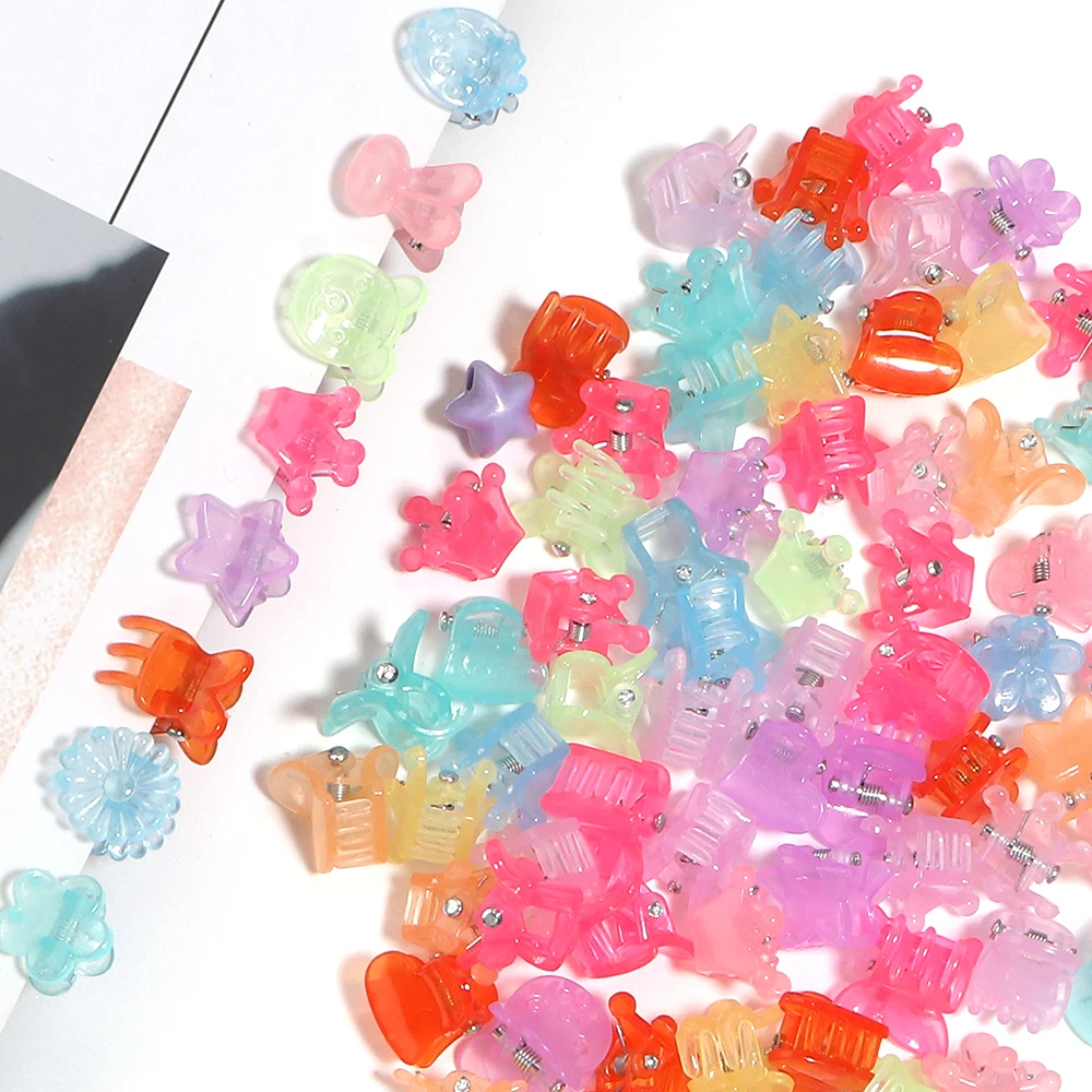 100 Stück Niedliche Y2K Haarspangen in Jelly-Farben, Blumen- und Herzform, Süße Haar-Accessoires für Kinder – Detail 2