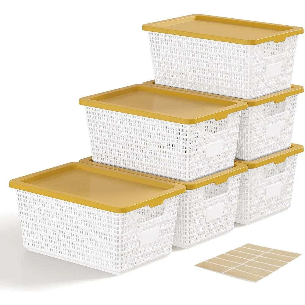 

Stackable Storage Bins with Lids 6 Pack 11x7x5 for Pantry Closet Bathroom Shelf Organization