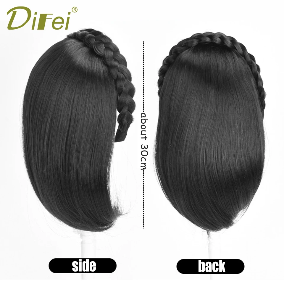 DIFEI Synthetic Wig Hairband Integrated Female Head Wig Piece Natural White Hair Cover Braided Hair Half-headgear Type