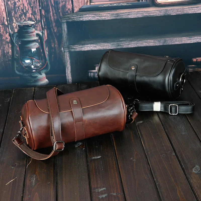 

PU leather Retro fashion simple single shoulder oblique cross cylindrical bag