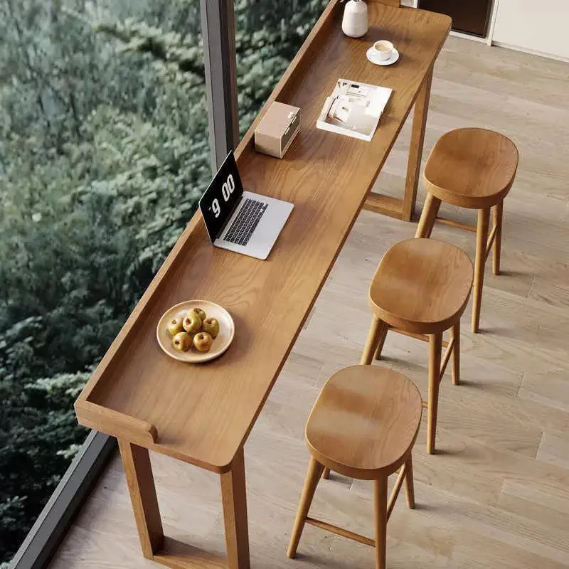Solid wood bar table Household balcony Tall table Dining table Bar long  Window