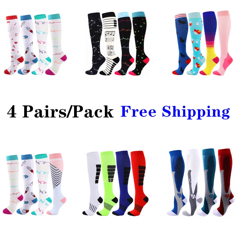 

4Pairs Running Compression Stockings 20-30mmHg Medical Edema Diabetes Varicose Veins Socks Men Women Knee High Compression Socks