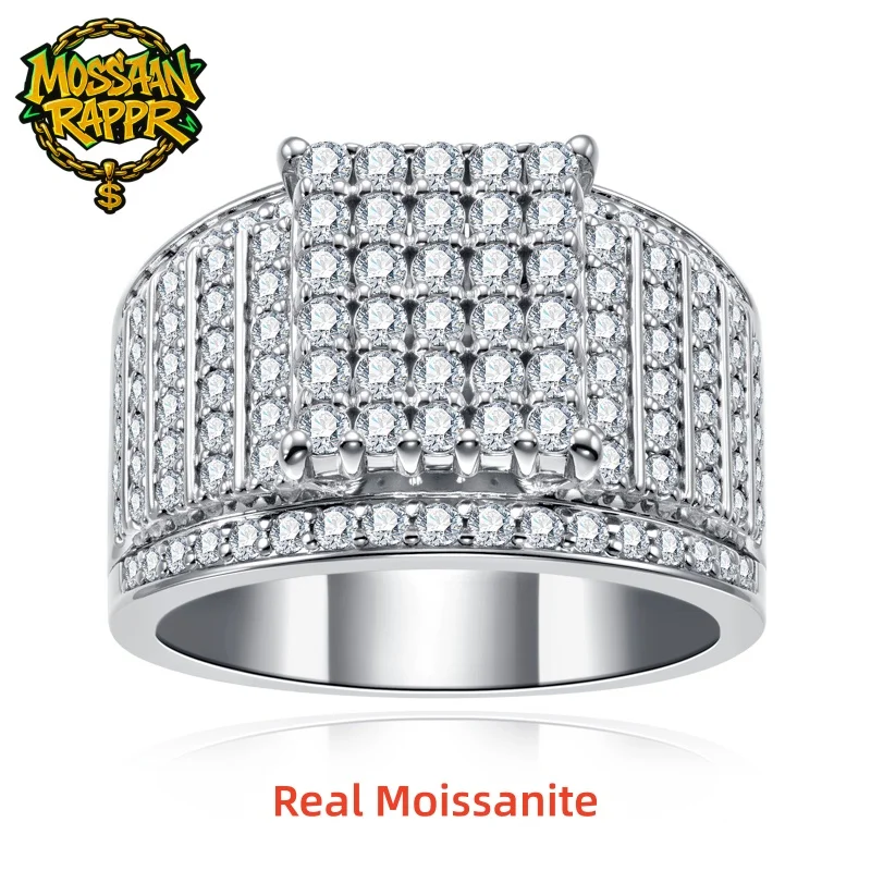 

MossanRappr 1,58 карата Муассанит Iced Out Мужское кольцо с бриллиантом 14 К Позолоченное винтажное роскошное кольцо в стиле хип-хоп Ювелирные изделия в уличном стиле для мужчин