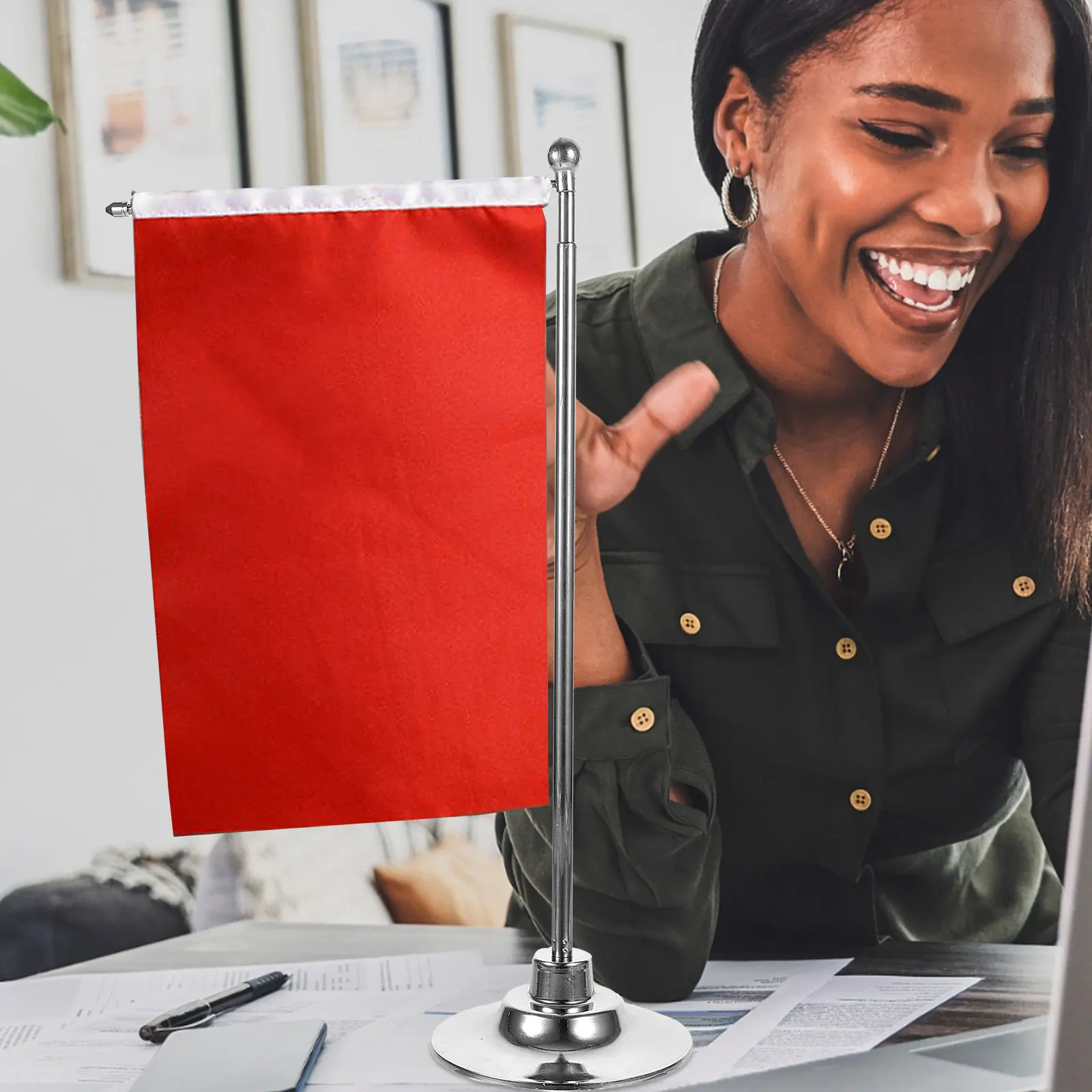 Metal Desktop Flagpole Sturdy Table Flag Holder Wear Resistant Flag Base Stand for Indoor Office Home Use Festive Display