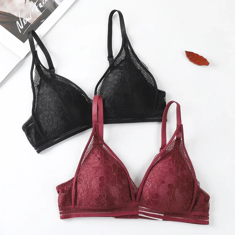 Floral Print Lace Bra Wireless Bras for Women Sexy Lingerie U-shaped Back Brassiere Vneck Bralette Female Push Up Underwear