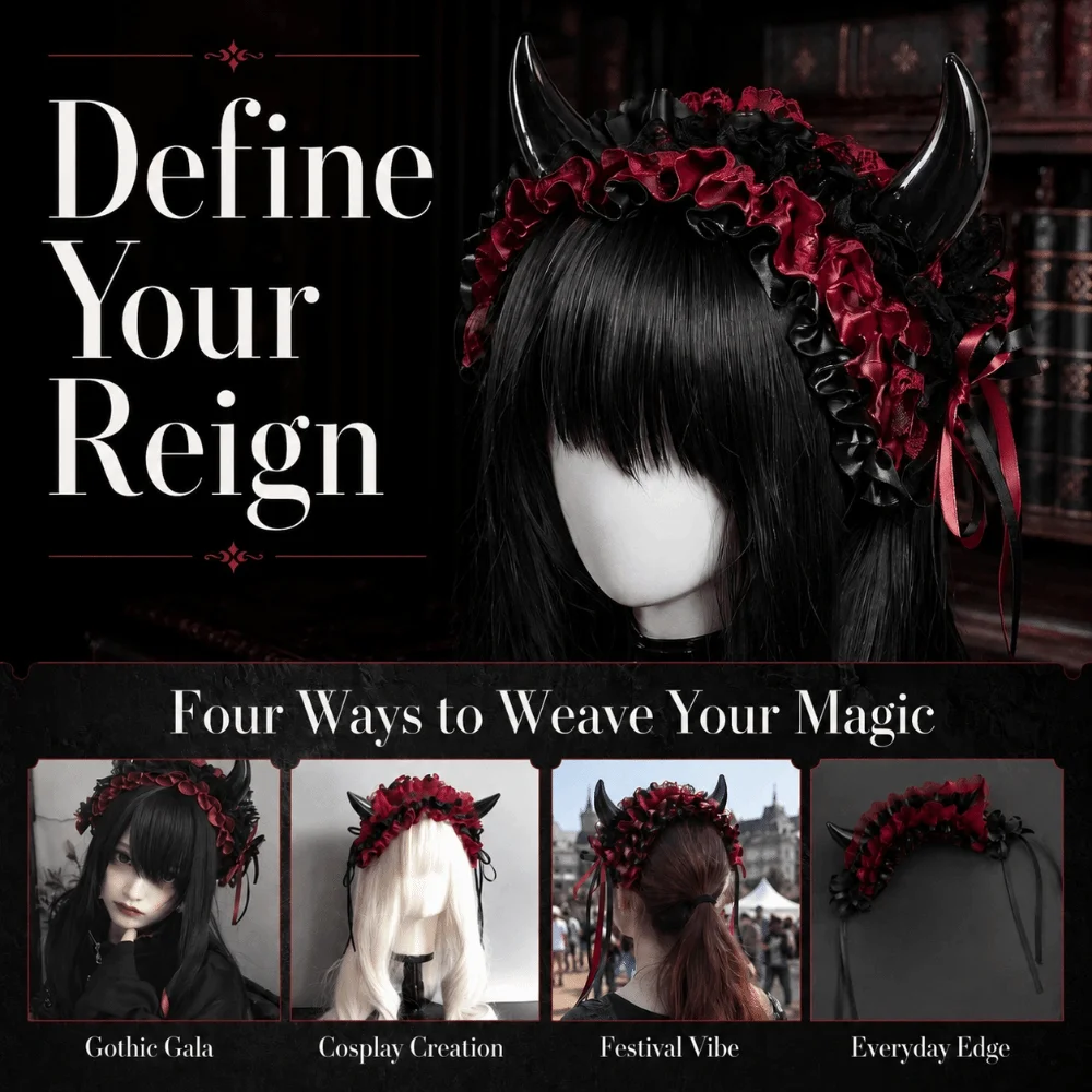 Lace-up Ruffle Devil's Corner Hair Band Bow Punk Little Devil Headband Cosplay Tulle Gothic Headwear Photo Props