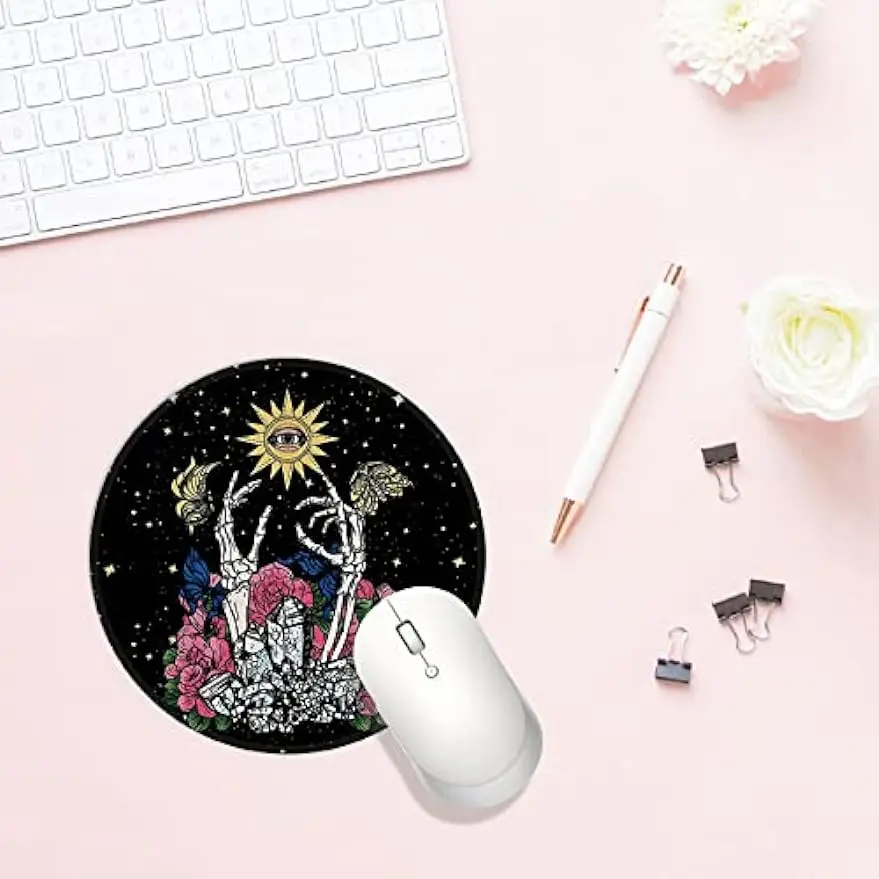 Imagem -03 - Pequeno Redondo Mouse Pad para Dormitório Base de Borracha Antiderrapante Mousepad Sol Estrela Gótico Flor Crânio Casa Escritório 79x79 Pol