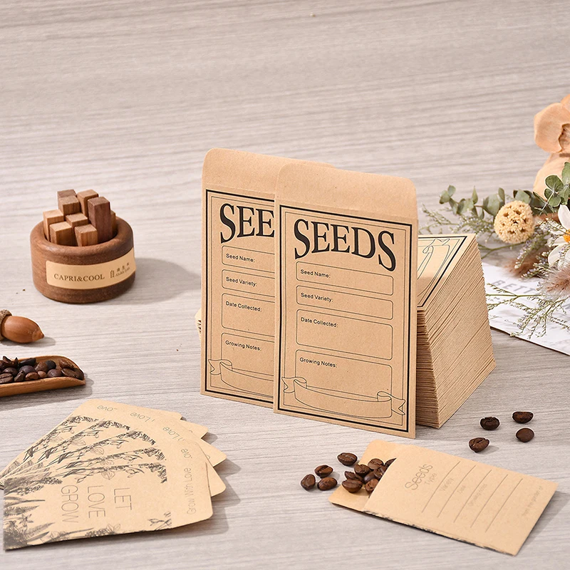 100PCS Seed Packets Envelopes Self Sealing Kraft Small Seed Envelopes For Seed Storage Resealable Seed Saving Envelopes