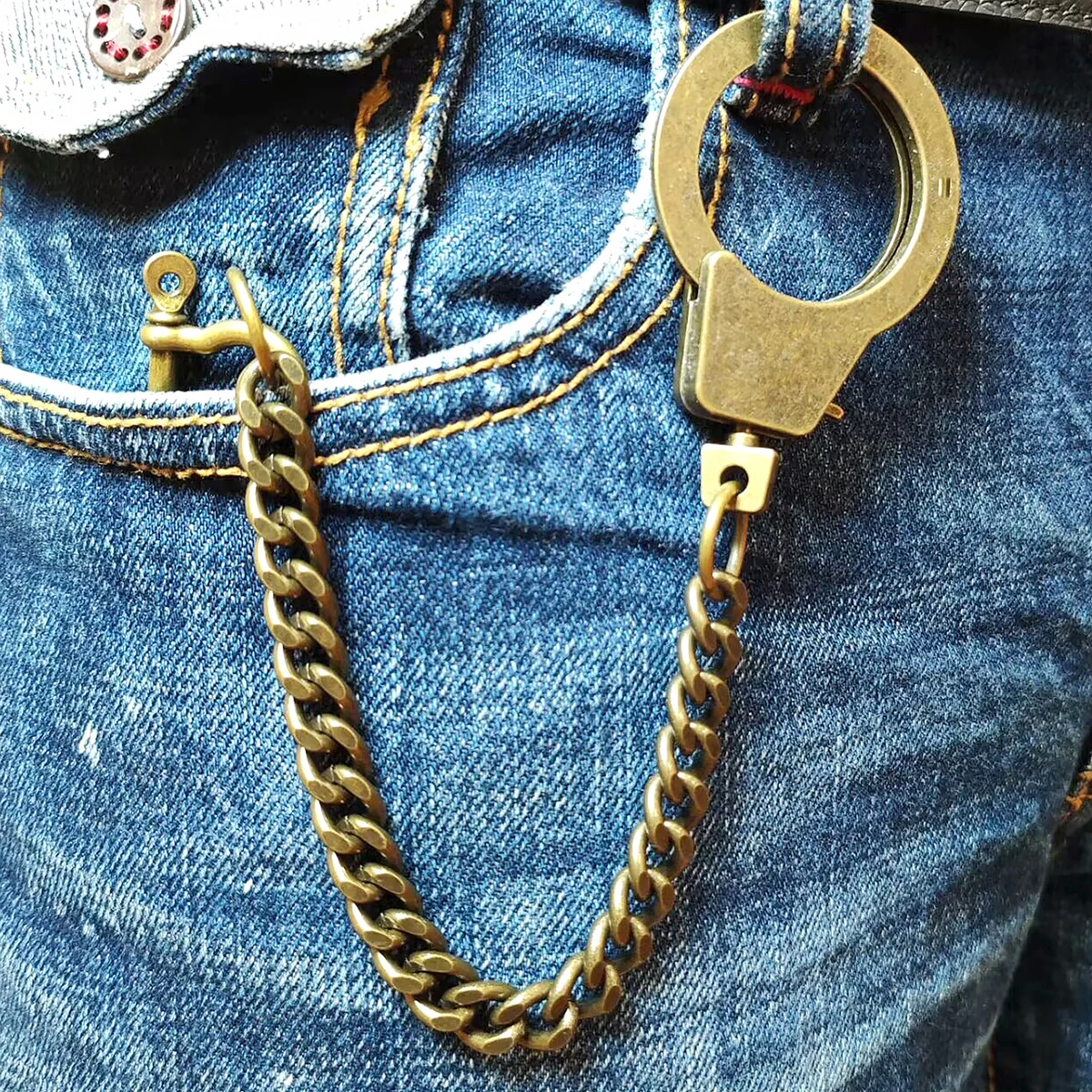 short thumb hand cuff Cuban Miami key chain trouse trucker biker jean chains keyring chunky queer street bronze keychains