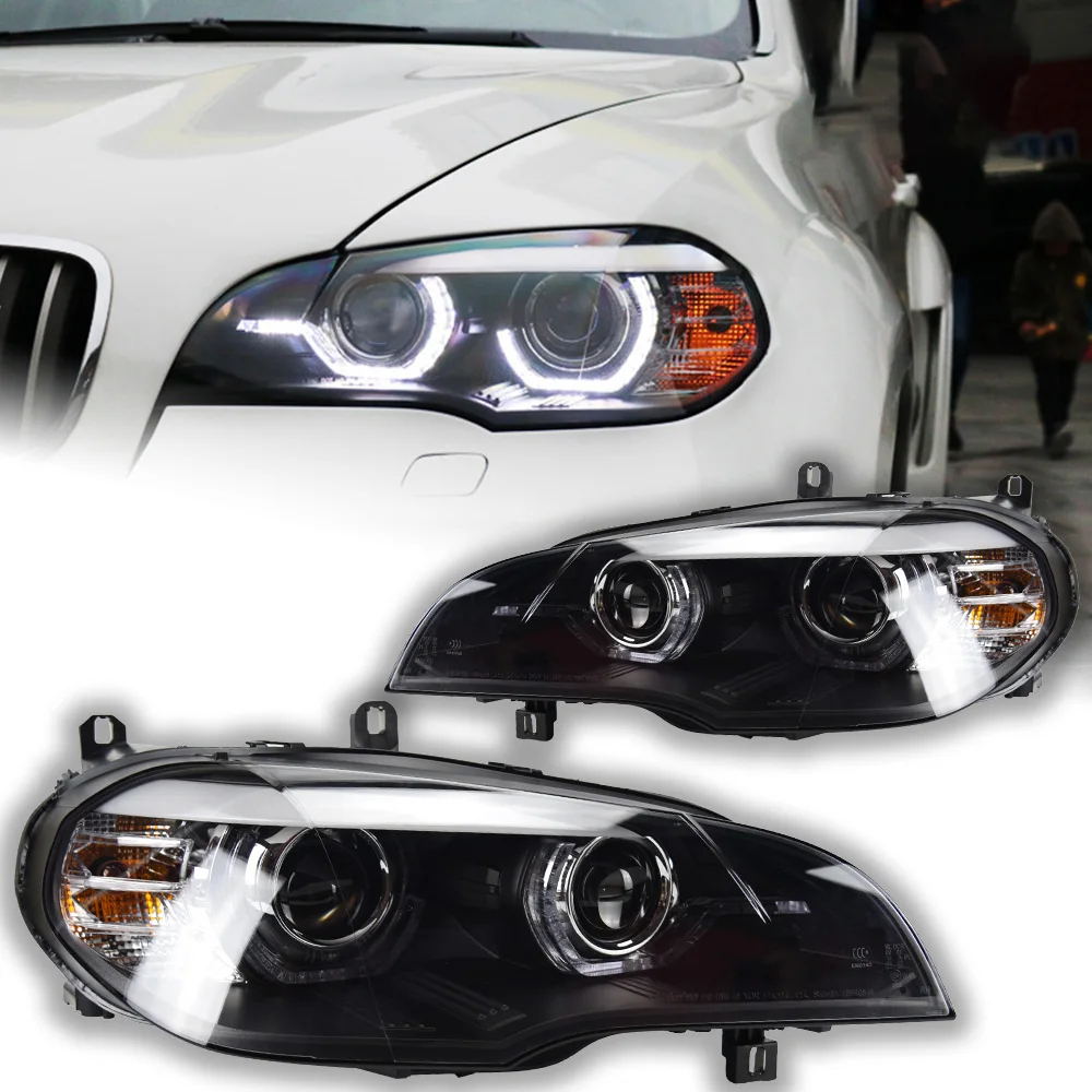 Car Lights For BMW X5 Headlight Projector Lens 2007-2013 E70 Angel Eye Head Lamp LED Headlights Drl Automotive Accessories
