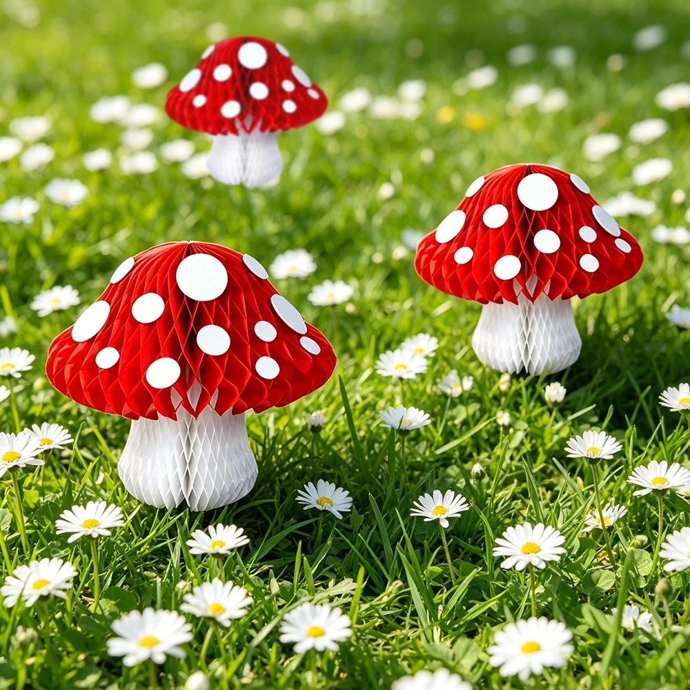 Pilz-Waben-Partydekoration 3D Pilz-Hängedekoration Niedliche Pilze für Feenwald-Gartenparty, Geburtstagsdekoration – Detail 7