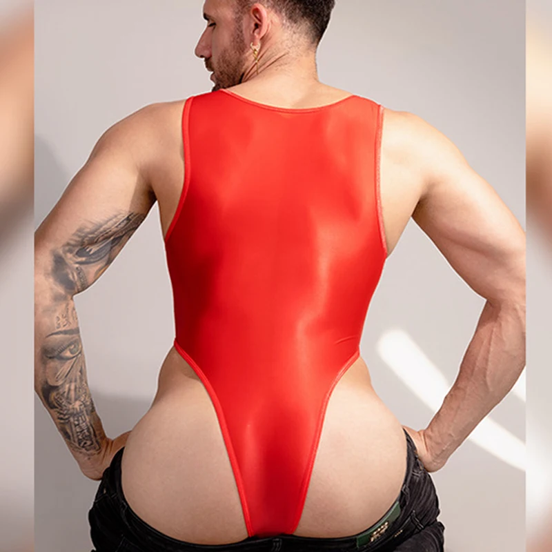 Mens Lingerie Bodysuit Underwear Glossy Backless High Cut Bodysuit  Sleeveless Leotard Body Shapers men bodysuit Men\'s underwear