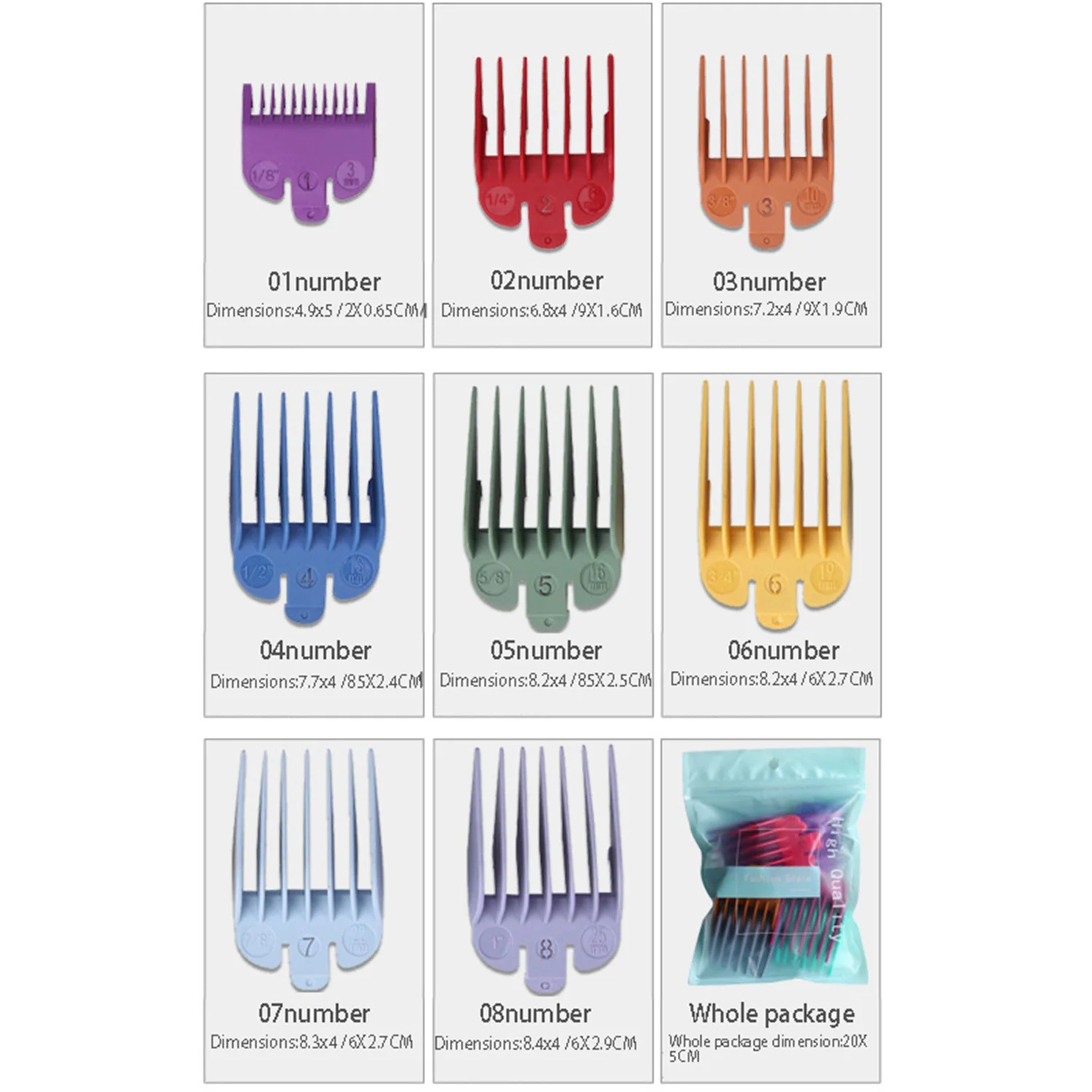 Professional Hair Clipper Replacement Sheath 8 Colors&Size Limit Comb Accessory Guide Comb, Suitable for Wahl Trimmers