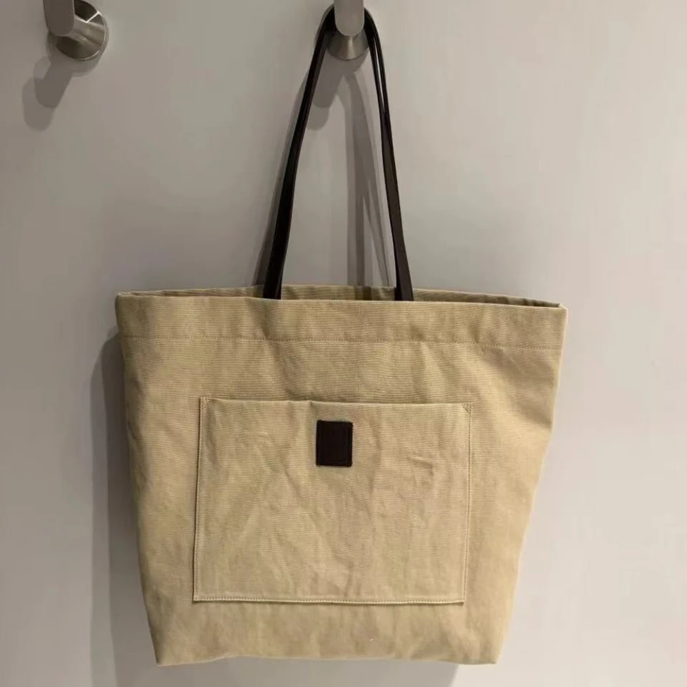 Luxury Minimalist Canvas Shoulder Tote Bag LeatherAccent Handles Purse Large Capacity Women Daily Work Travel Desiger Handbag