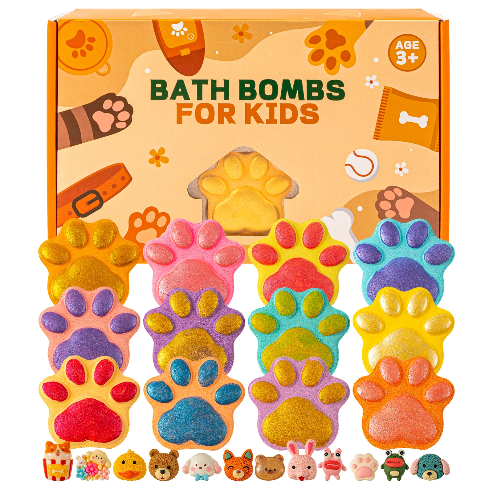 Bath Bombs for Kids with Surprise Toys Inside, 12 Pack Paw Bath Bombs Gift Set, Bubble Bath Bomb Kit with Toys, Kids Bubble Bath