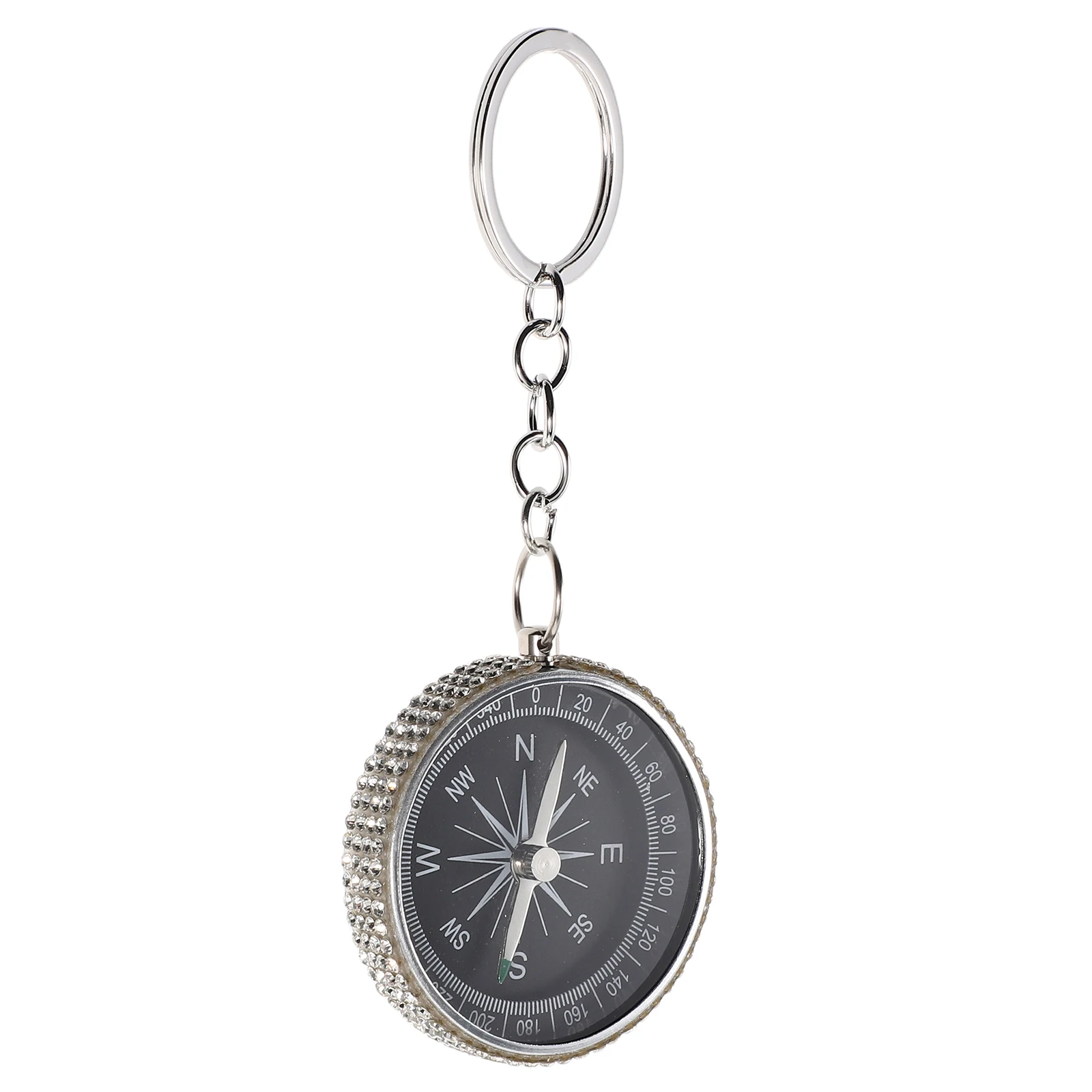 

Mini Aluminum Alloy Outdoor Compass Keychain Portable Hiking Camping Pocket Navigation Tool Rhinestone Stylish Charm