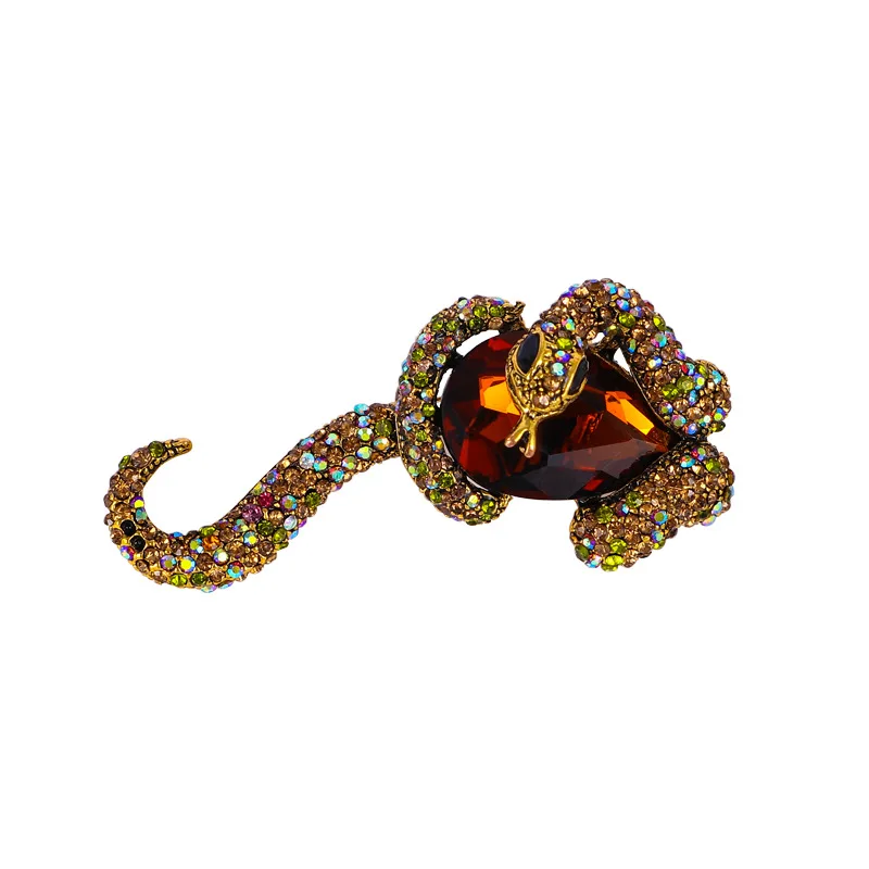 Fashion Creative Rhinestone Snake Breast Needle Retro Serpentine Animal Emblem Men/Women\'s Exaggerated Clothing Jewelry Corsage