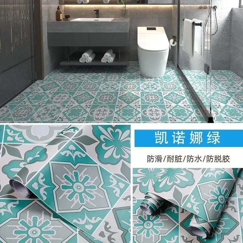 Thickened Bathroom Floor Stickers Kitchen Bedroom Stickers PVC Self-adhesive Waterproof Anti-slip Wear-resistant Tile Stickers