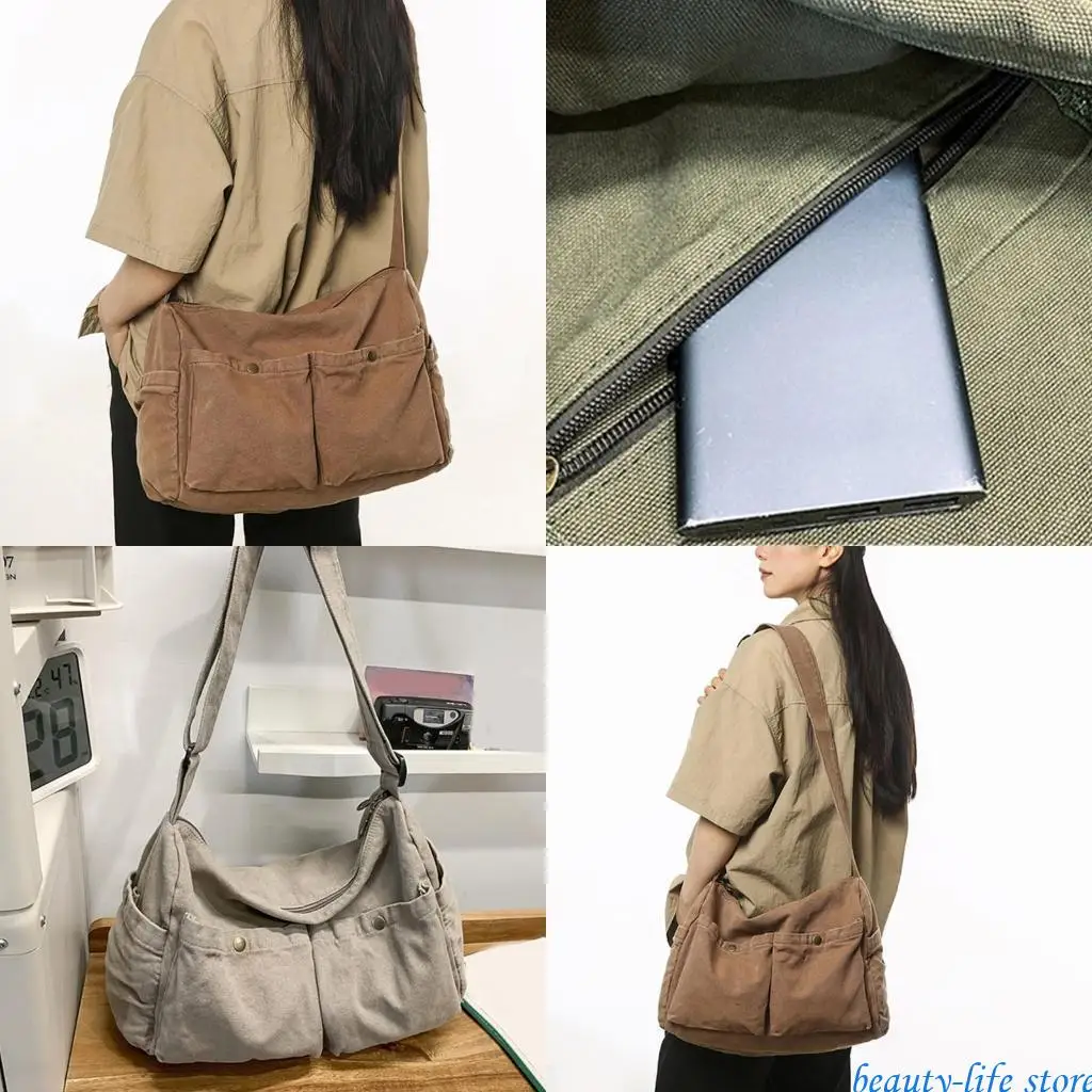 

Aesthetic Canvas Crossbody Bag Bag with Multiple Pockets for Women Men 517D
