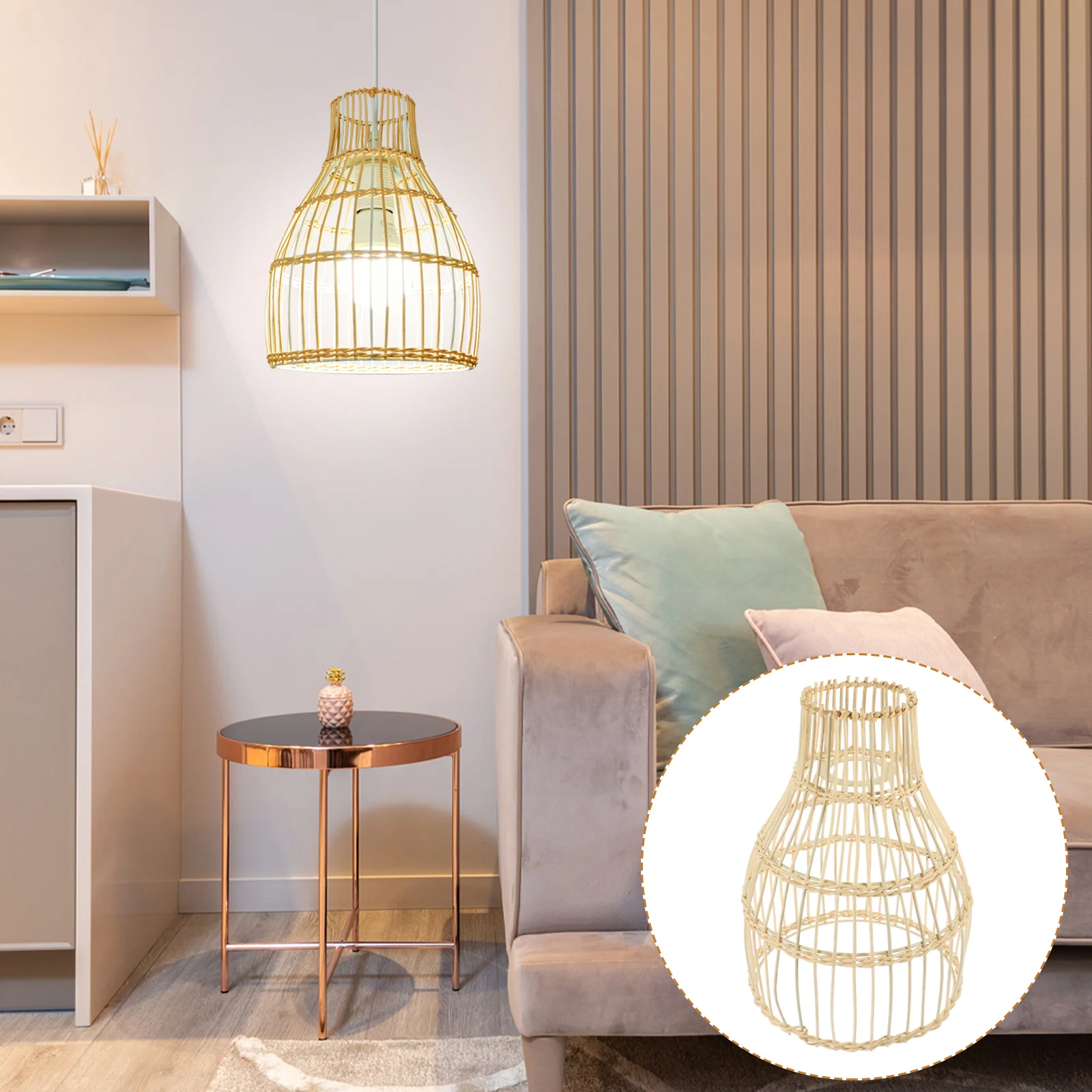 

Rattan Woven Lampshade Rustic Style Decorative Ceiling Light Illumination Replacement For Chandelier Pendant Home