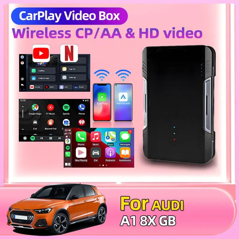 

For Audi A1 8X GB Car Play Qualcomm Fota Upgrade Carplay Android Auto Adapter WiFi For Netflix Wireless CP/AA Support HD Video
