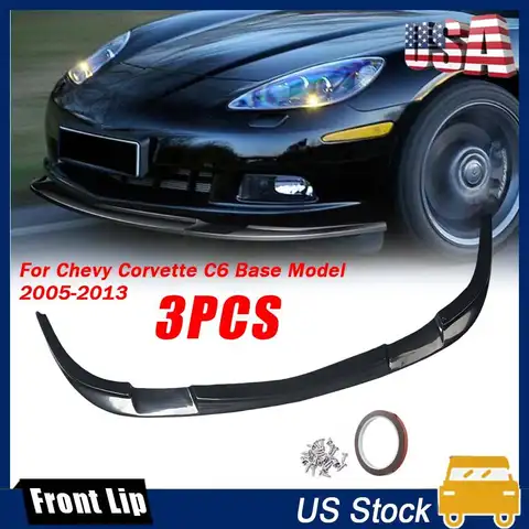 3 pçs amortecedor dianteiro do carro lábio divisor para chevy corvette c6 modelos de base 2005-2013 preto brilhante acessórios do carro